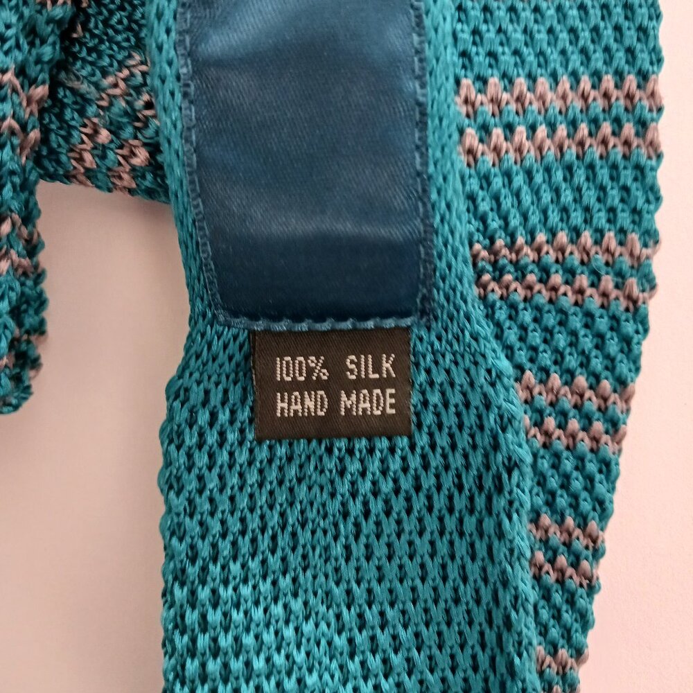 Frank & Oak Men's Necktie Square Tip Teal Green & Black Slim 2.25" X 55' Silk - Picture 4 of 6